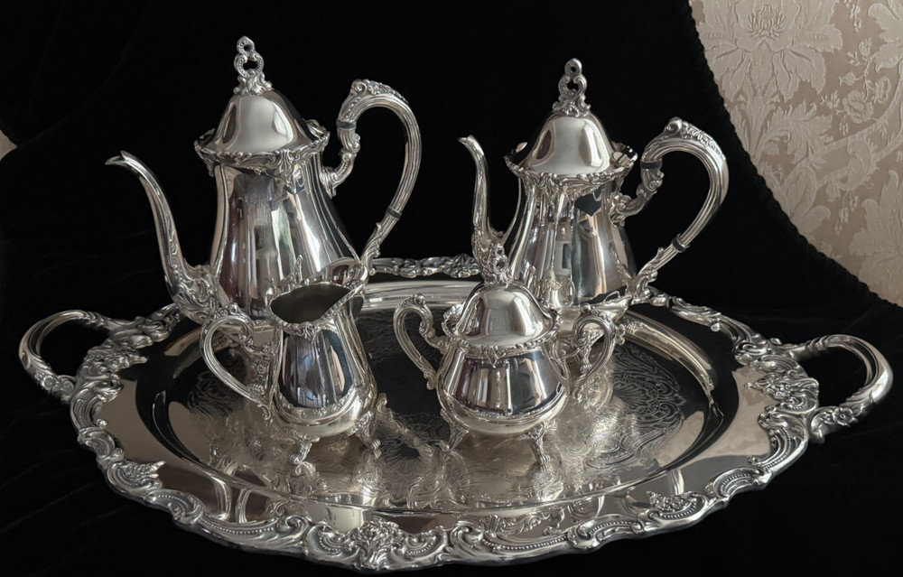REED & BARTON-El GRECO-Silverplate-Complete 5 piece set including tray-authentic