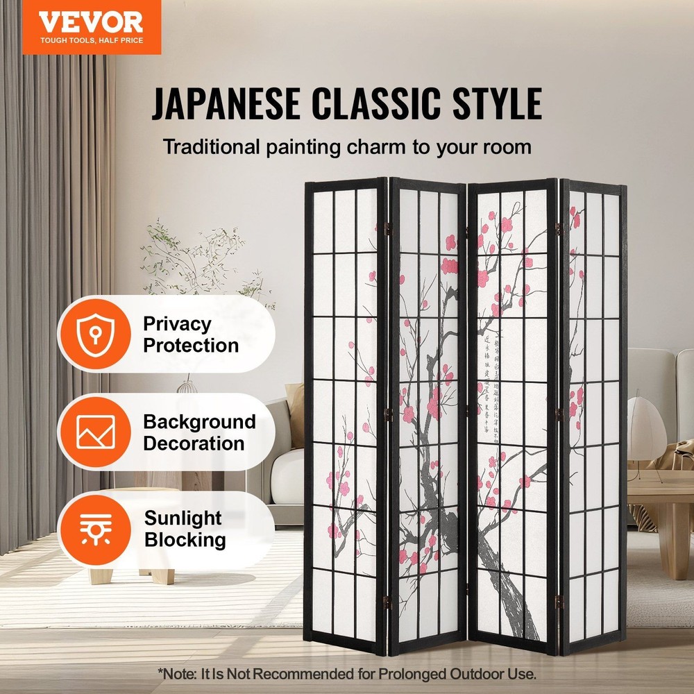 Foldable Wood Privacy Screen 4 Panel, 64in Height, Grid Design Elegance