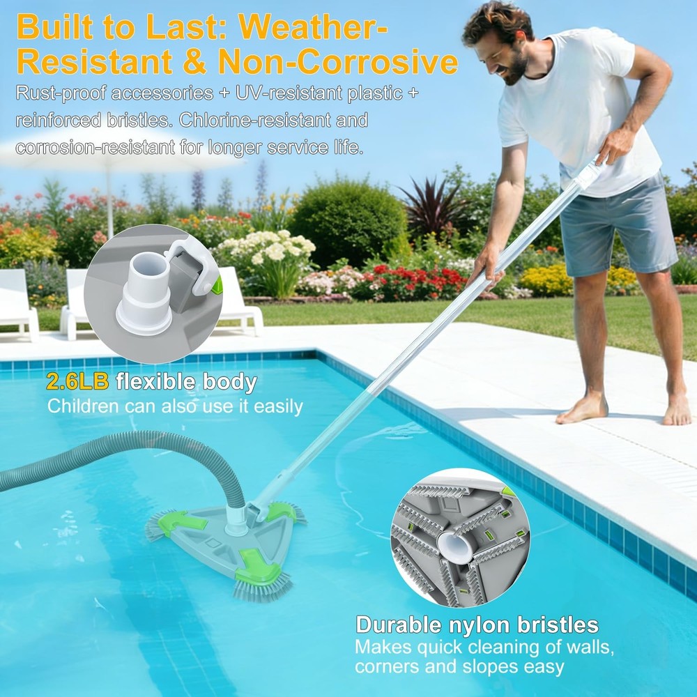 Weighted Triangular Pool Vacuum Head with Side Brushes, 13.5" Pool Cleaner Head