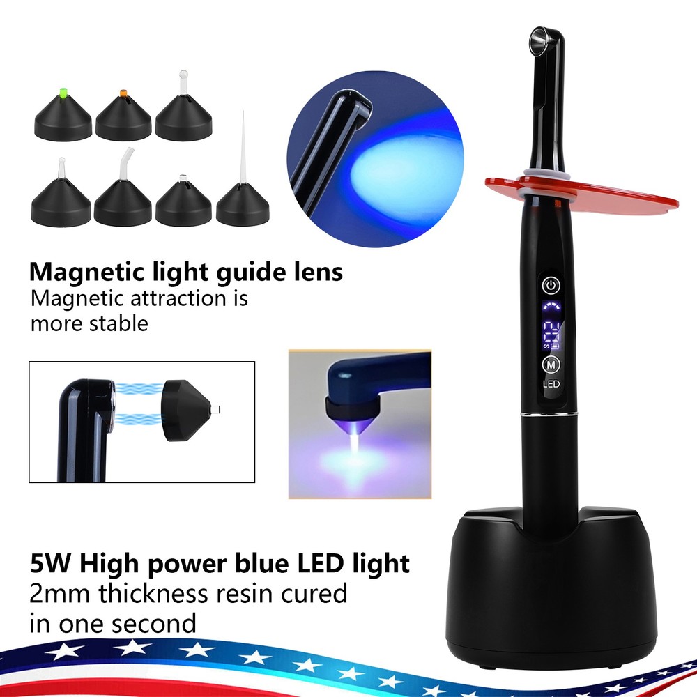 Dental Wireless LED Curing Light 1 Second Curing 2500mW/cm² with 7 Curing Lens