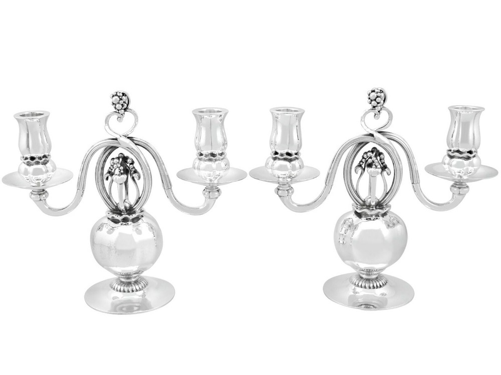 Antique Danish Sterling Silver Two Light Candelabra by Georg Jensen