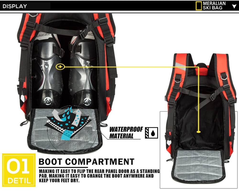 Ski Boot Bag - 50L Ski Boot Travel Backpack Waterproof Snowboard Boot Backpac