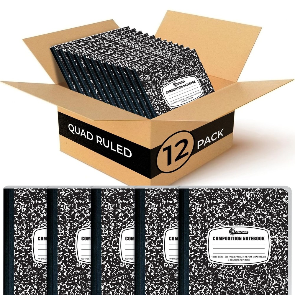 Rosmonde 12 Pack Graph Paper Composition Notebook, 200 Pages (100 Sheets), 4x...