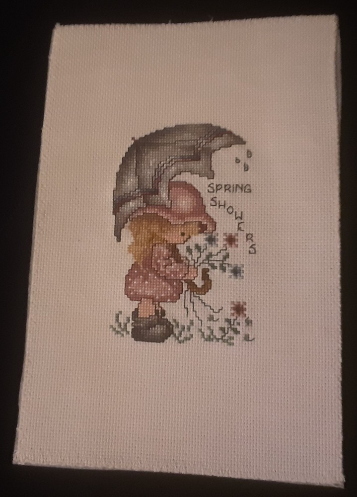 Unframed Finished Cross Stitch Spring Showers
