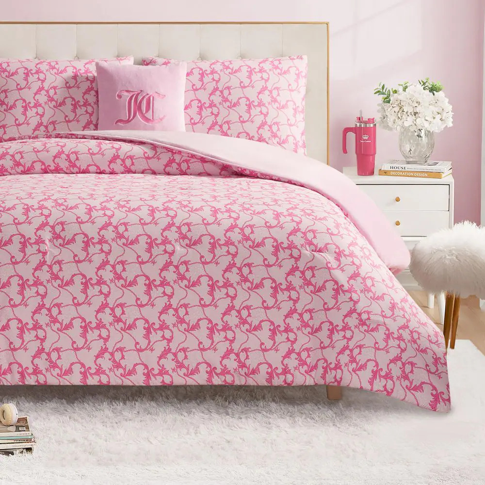 Solid Plush Reversible Gothic Leopard 4-Piece Light Pink Animal Print Microfiber