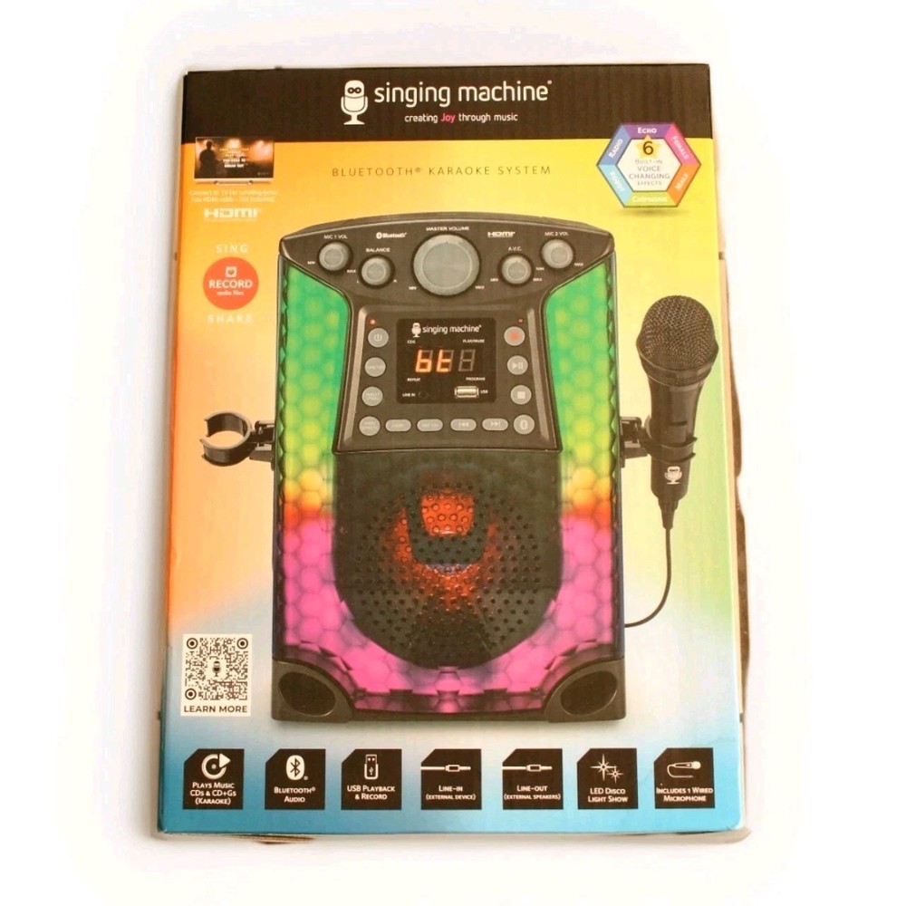 The Singing Machine Bluetooth CD+G Karaoke System, black with microphone