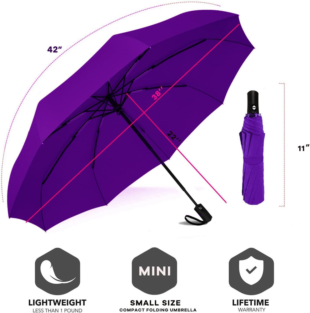 SIEPASA Windproof Travel Compact Umbrella-Automatic Small Size, Purple