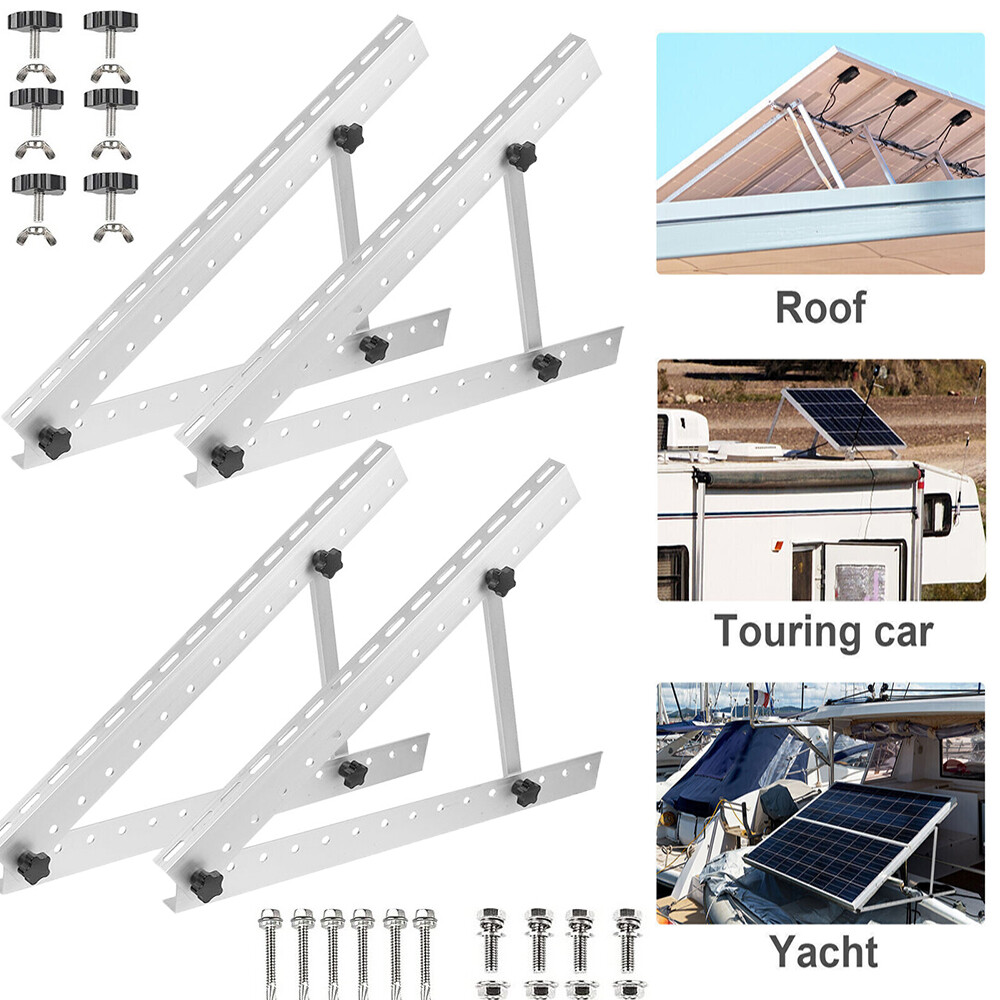 4PCS Solar Panel RV Tilt Mount Brackets Rooftop Flat Surface Adjustable Frame US
