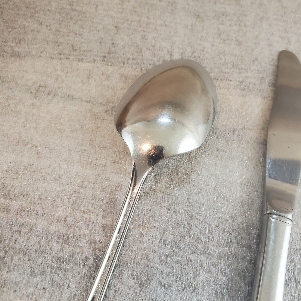 Oneida Stainless DEBONAIR Solid Serving Spoon and 2 Dinner Knife Knives