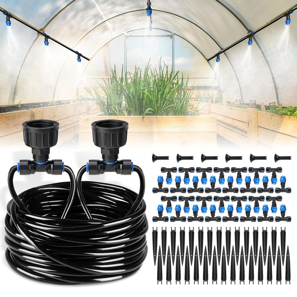 HIRALIY Greenhouse Misting Kit 118FT Quick Connect Drip System