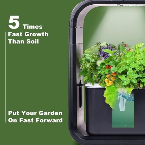 12-Pod Hydroponic Indoor Garden System with LED Grow Light & Adjustable Stand, S