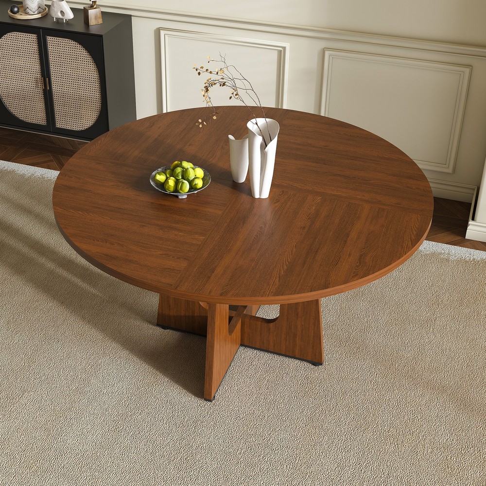 Round Dining Table for 4 - 47 Inch Farmhouse Kitchen Table, MDF Circle Table w