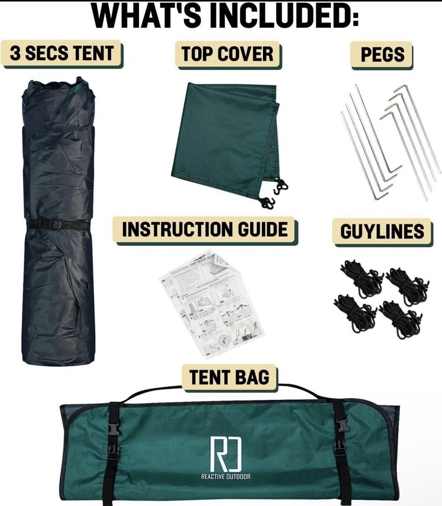 Reactive 3-Second Instant Pop-Up Tent Outdoor, Easy Set-Up