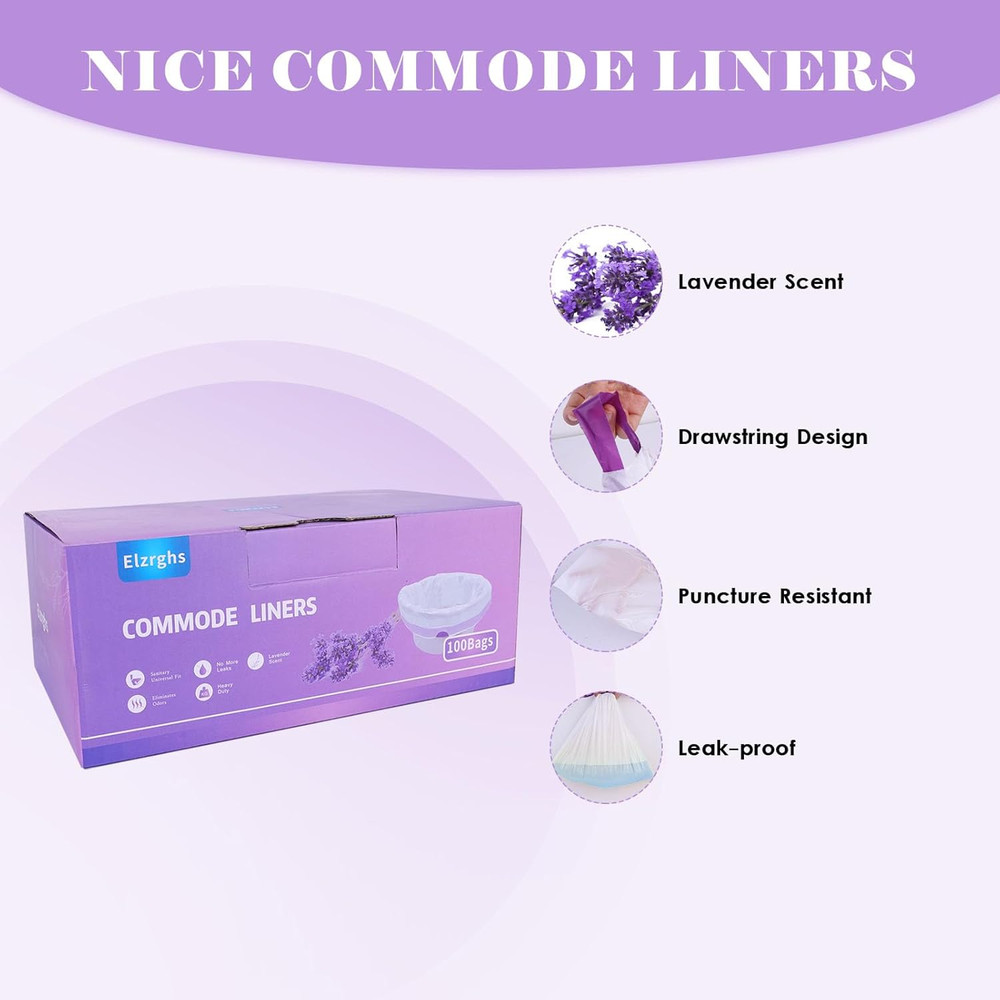 Commode Liners for Bedside Commode, Portable Toilet, Bed Pan, 100 Count Lavender