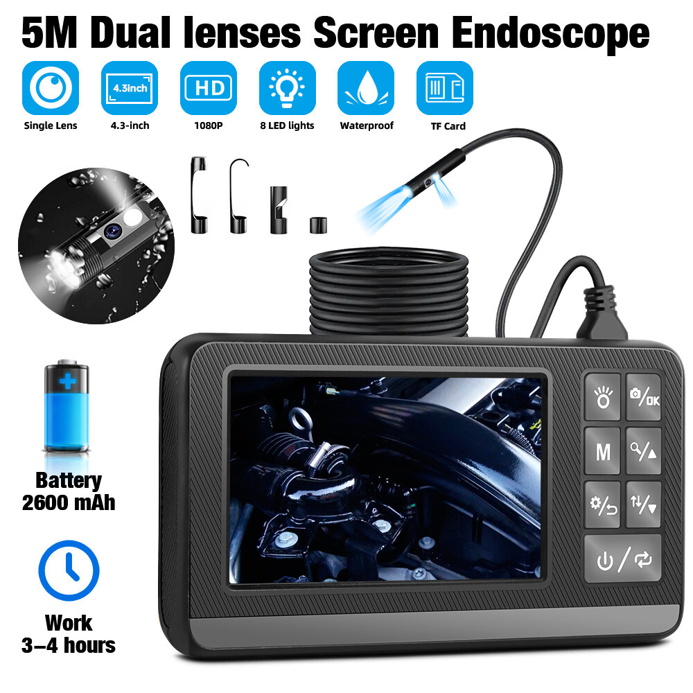 KERUI Endoscope Camera with Lights Dual Lens Borescope 16.4FT Cable 4.3" Screen