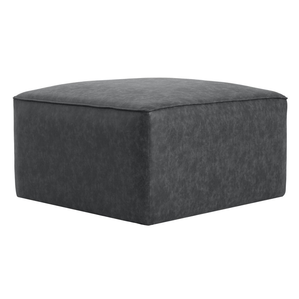 Upholstered Square PU Leather Ottoman,Black