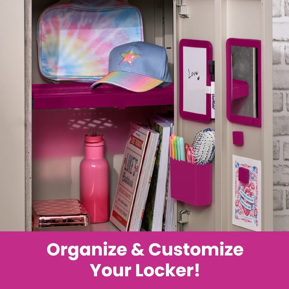 6-Piece Locker Organizer Kit, Includes Mirror, Whiteboard, Storage Cup & Dry ...