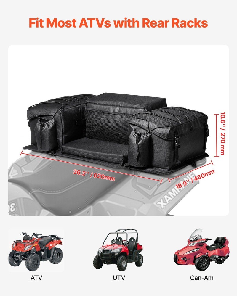 50L Expandable ATV Bag 600D Textile Backrest with Cup Sleeve
