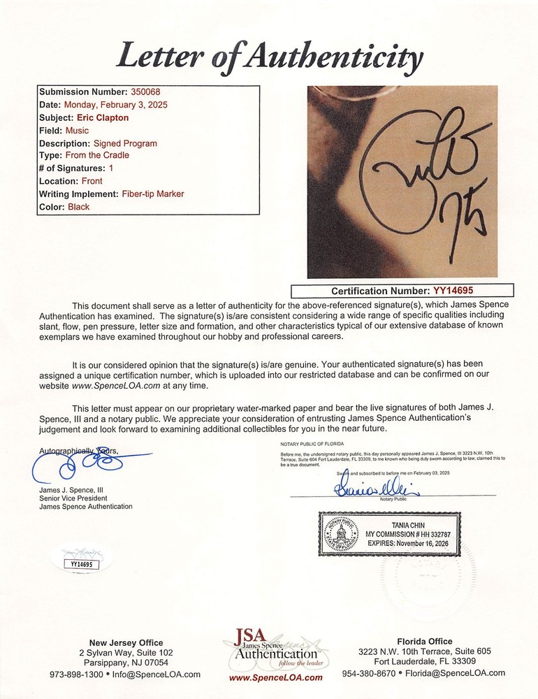 Eric Clapton Authentic Signed From the Cradle Program Autographed JSA #YY14695