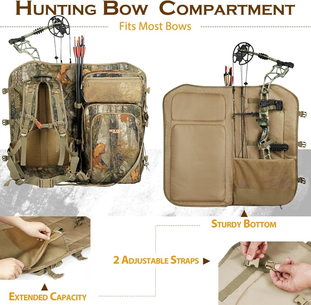 Bow Hunting Backpack, Camo Compound Bag Tree Saddle Back Pack with Bow Holder