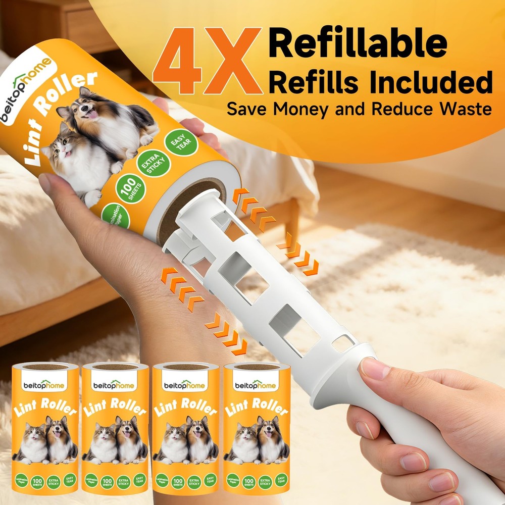 Lint Roller, 800-Sheet Extra Sticky Rollers for 800 Sheets + 4 Handles, White