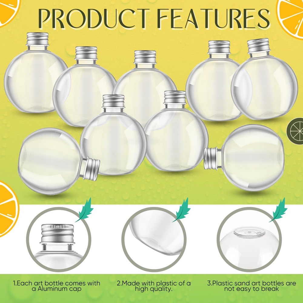 15 PCS 8 oz Clear Round Spherical Ball Shape Plastic Sand Art Potion Bottles