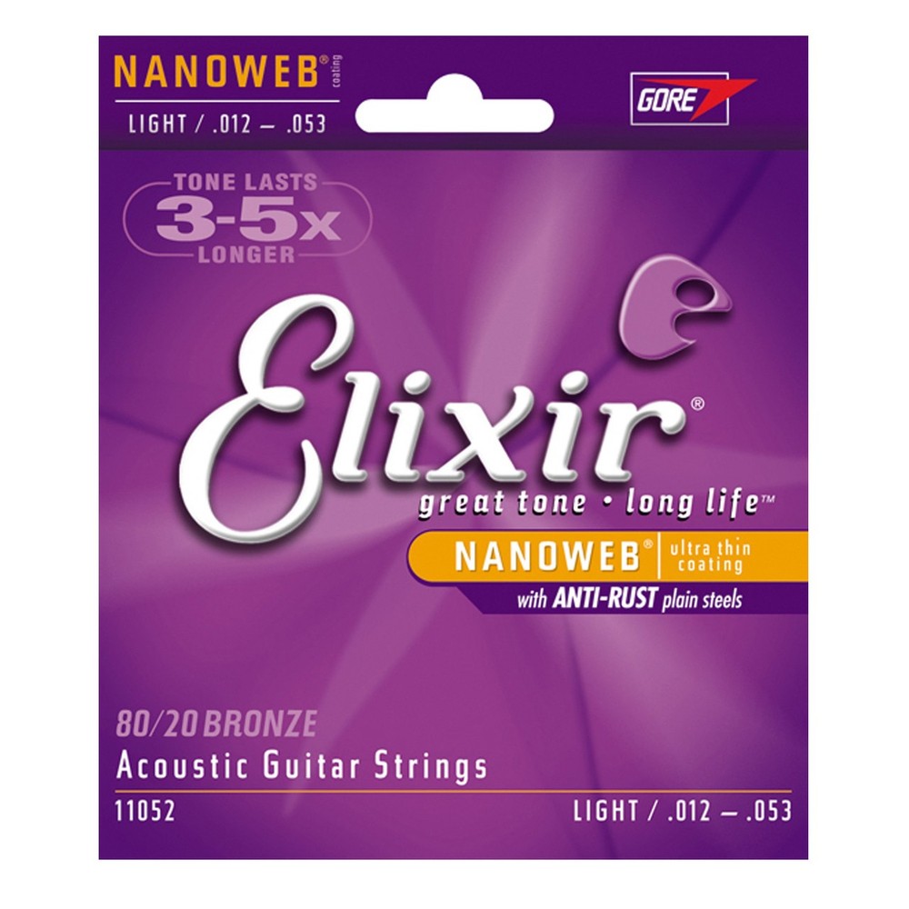 Elixir 11052 Nanoweb Acoustic Guitar Strings Light 12-53