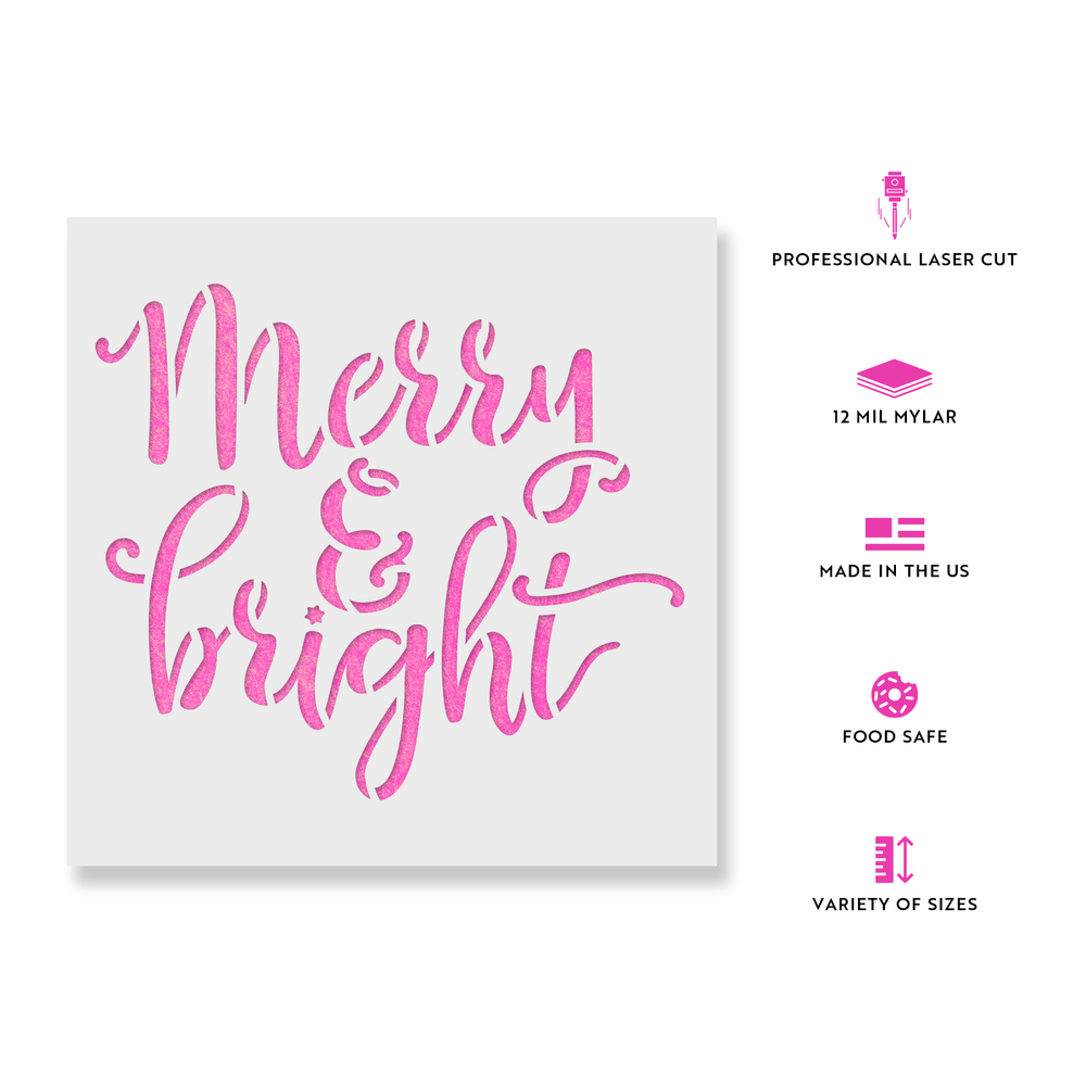 Merry & Bright Stencil - Durable & Reusable Mylar Stencils