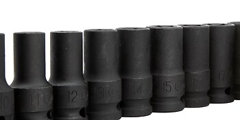 Genius Tools 15 Piece 1/2" Dr. Metric Semi-Deep Thin Wall Impact Socket Set (...