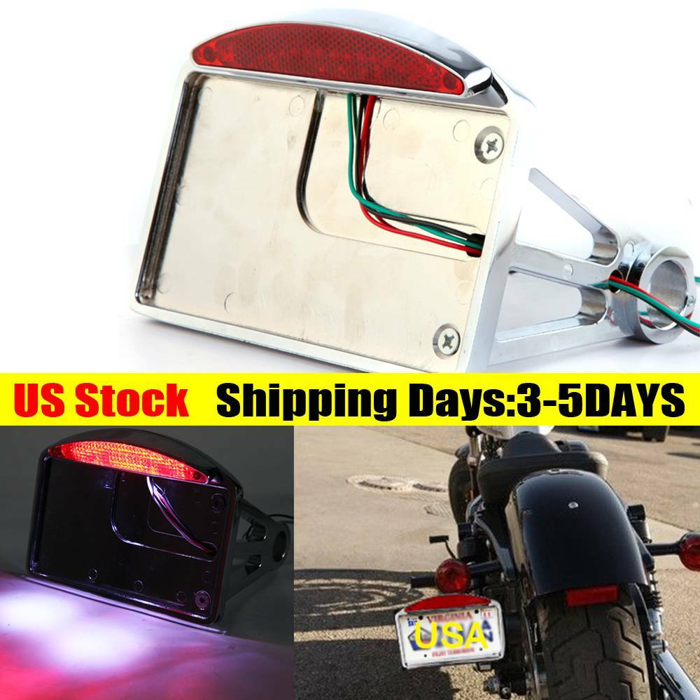 Motorcycle Chrome License Plate Bracket Holder with Light for Harley Davidson
