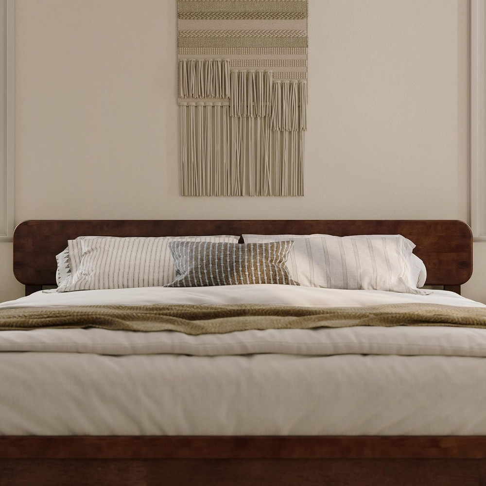 , Florence Adjustable Modern round King Solid Wood Headboard, Walnut