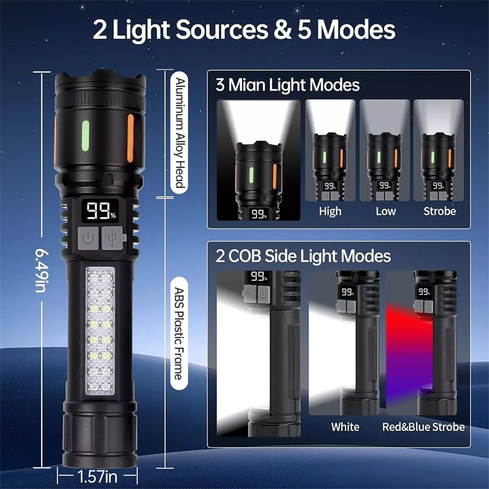 2 x 99000000 Lumens Super Bright LED USB Flashlight Rechargeable Work Light