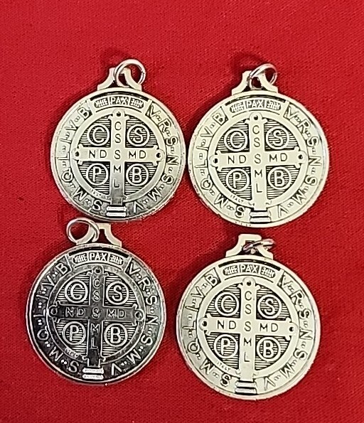 SAINT BENEDICT 4 Silver Tone Catholic Religious Medals 1.5 INCHES