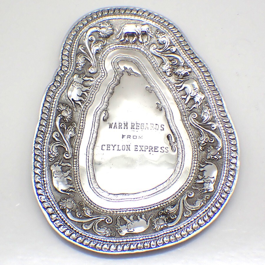 Ceylon Express Tray Elephant Border Island Map Sterling Silver