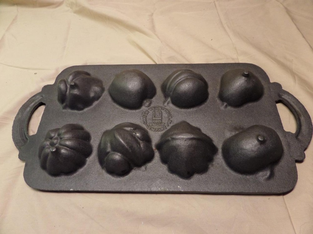 John Wright Fruit Vegetable Design Cast Iron Metal Mold Cornbread Muffin Pan