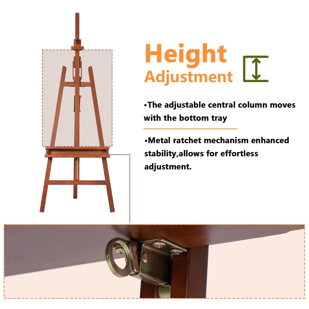 Large Studio Art Easel for Painting, Adjustable Solid Beech Wood Artist Easel...