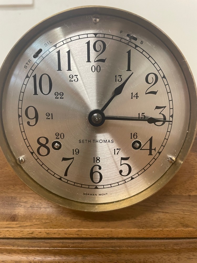Seth Thomas Brass Ships Clock with Walnut Stand