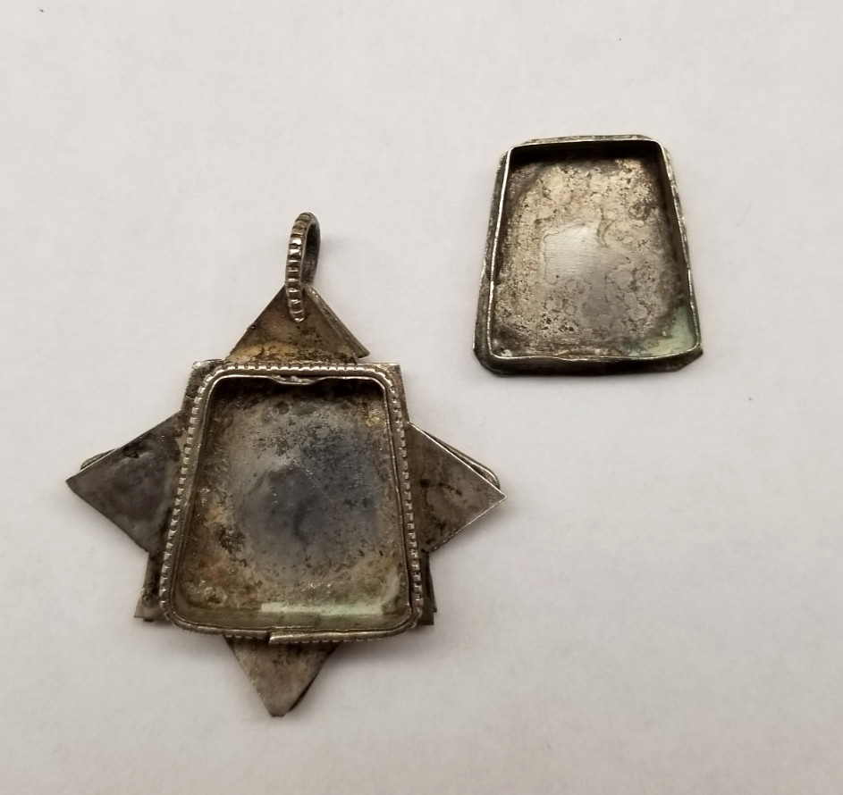 Vtg Middle Eastern Silver Locket Pendant Handcrafted Box Locket Multi Gemston