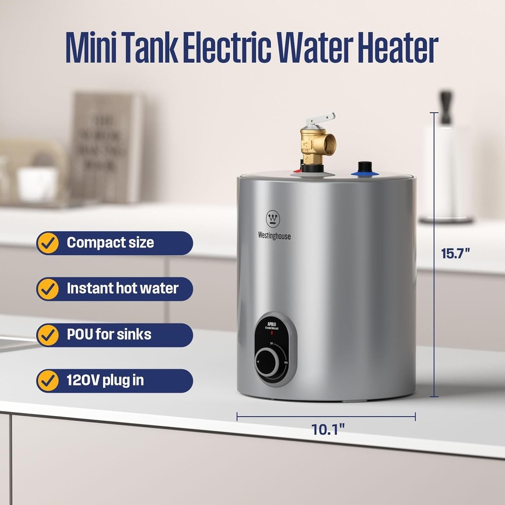 1.5 Gal 6.6L Electric Mini Tank Instant Hot Water Heater for Under Sink, Camper