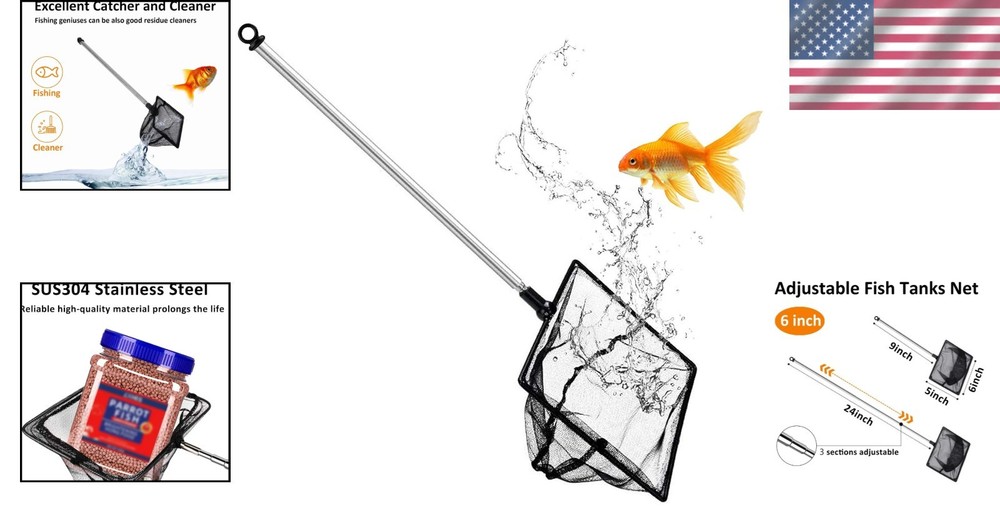 Durable 6-Inch Fine Mesh Aquarium Net with Extendable Handle for Easy Cleaning