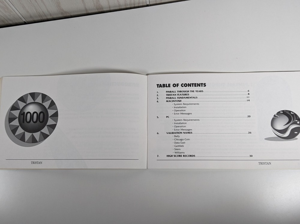 Solid State VideoGame Pinball Tristan (Amtex 1991) Manual & 2 Quick Start Sheets