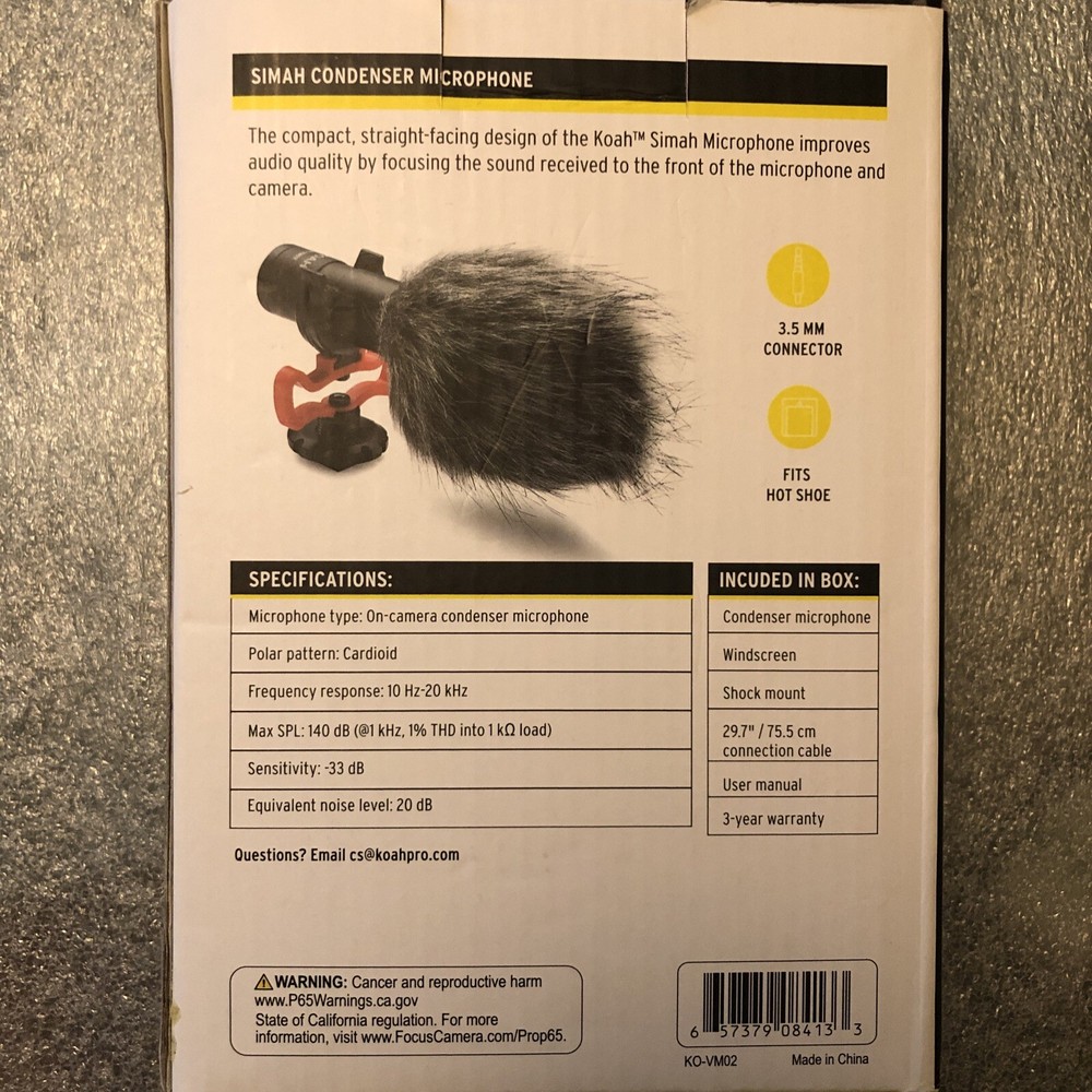 Koah Simah Condenser Microphone for Digital Cameras, Open Box