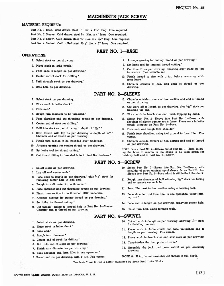 South Bend Machine Shop Course Training Instruction Manual #914