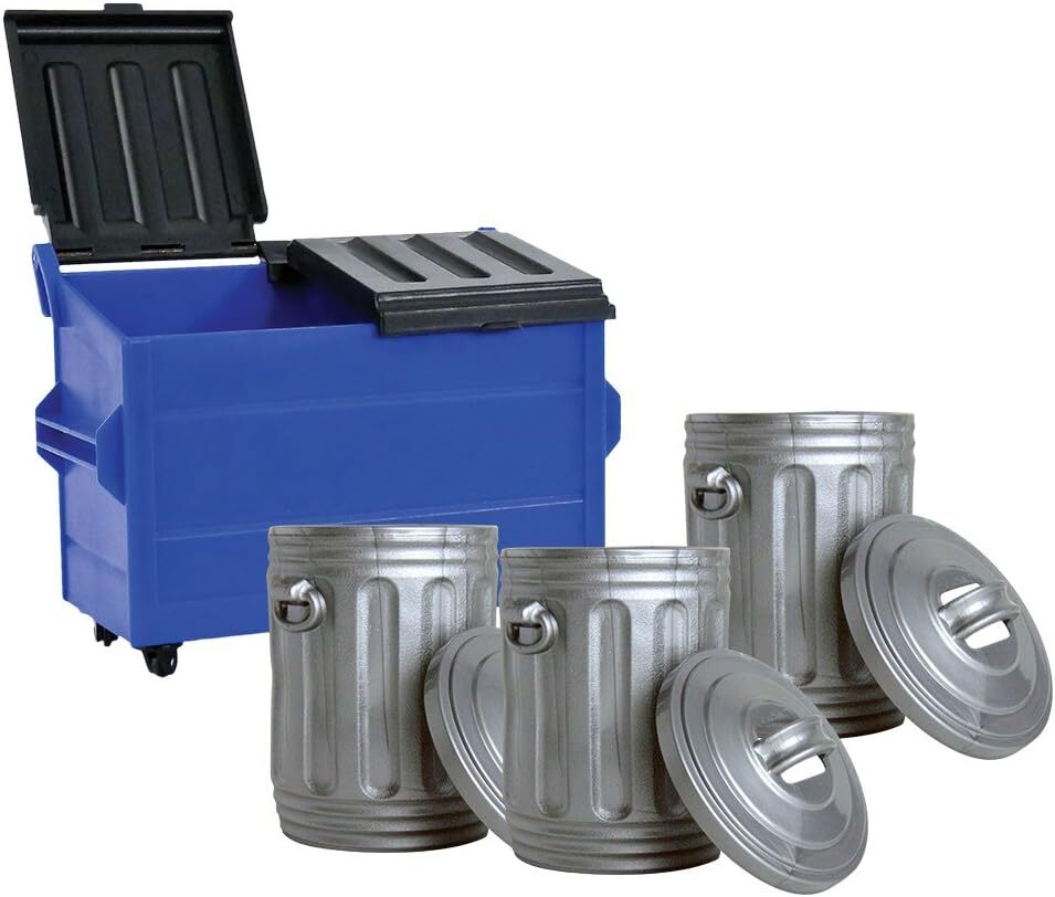 Blue Dumpster & 3 Trash Cans for Wrestling Action Figures