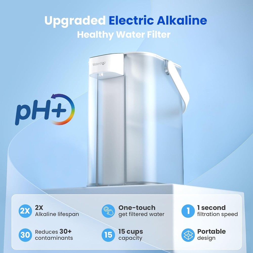 Waterdrop Alkaline Electric Water Filter Pitcher,White,with 1 Filter
