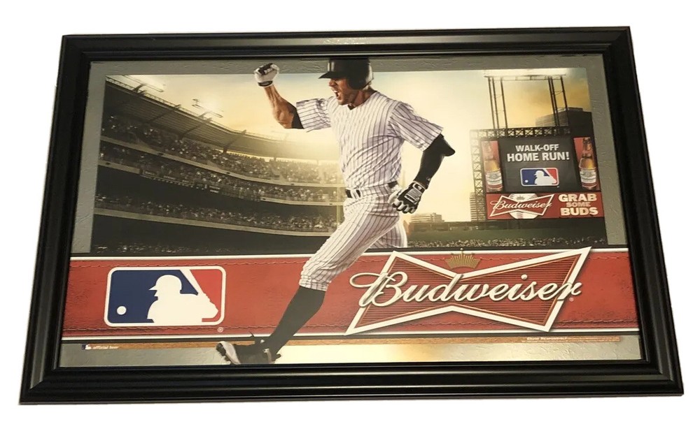 Budweiser MLB Baseball Beer Mirror “Walk Off Home Run” 35”x24” Framed Rectangle.