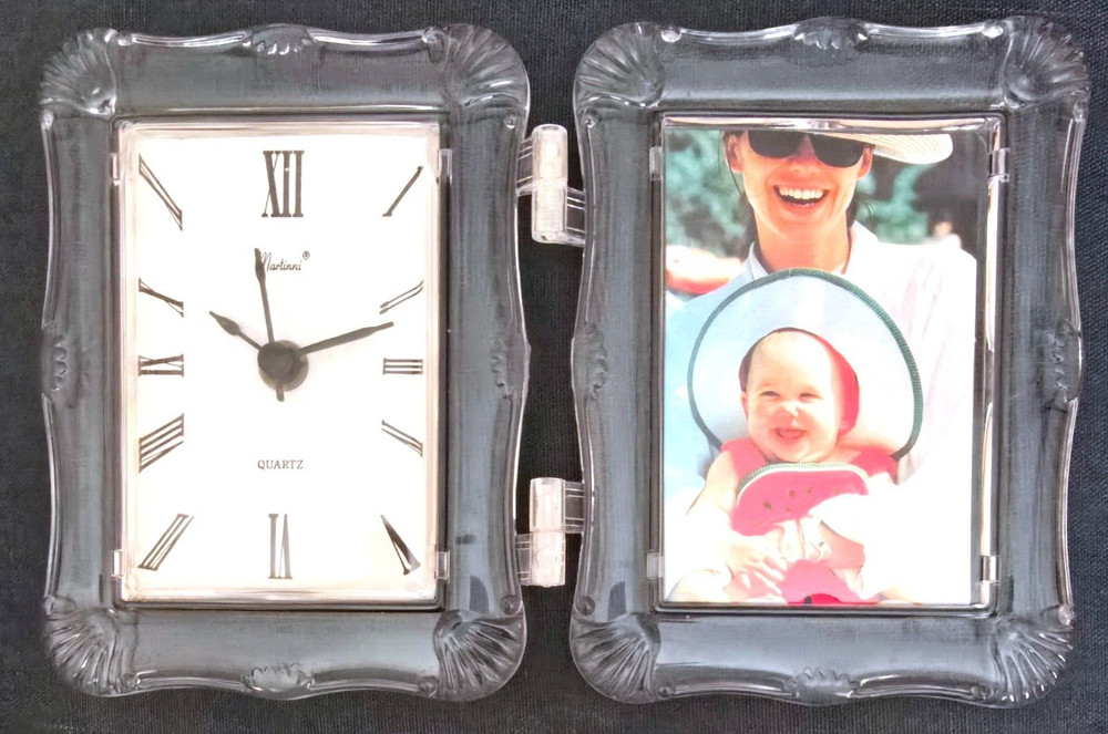 Older Plastic Standing Clock and Photo Holder