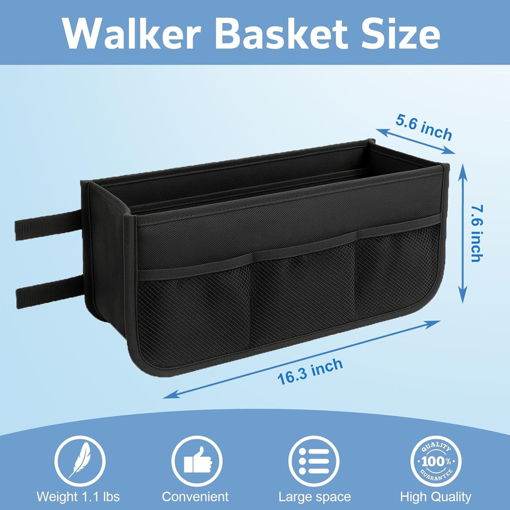 Walker Basket - Foldable Walker Bag with Cup Holder - Fits Folding Walkers - Ide