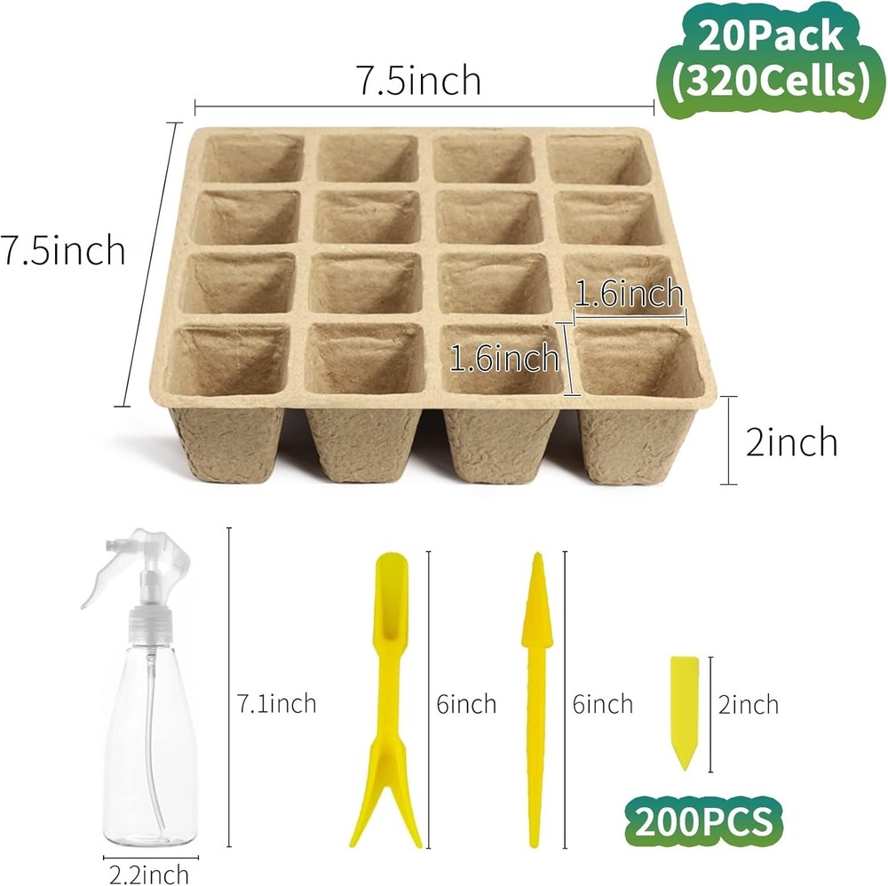 320Cells Seedling Start Trays - 20 Pack Peat Pots