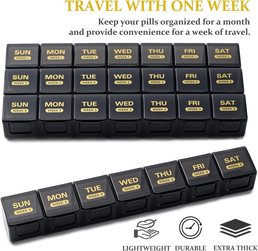 Monthly Pill Organizer 28 Day Dust Proof Case Black